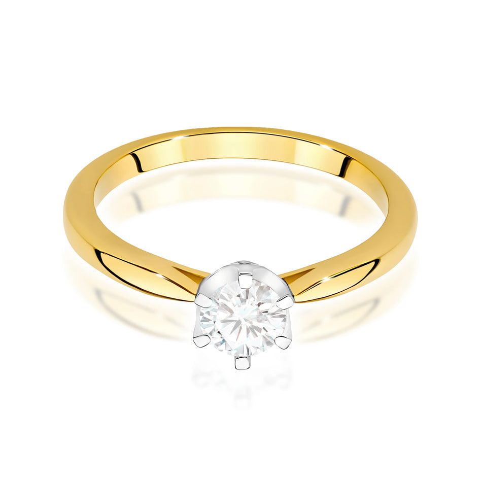 Ring aus Gelbgold – Labordiamant Round/Brilliant, 0,40 ct, ergänzt durch 6 × 0,01 ct Labordiamanten