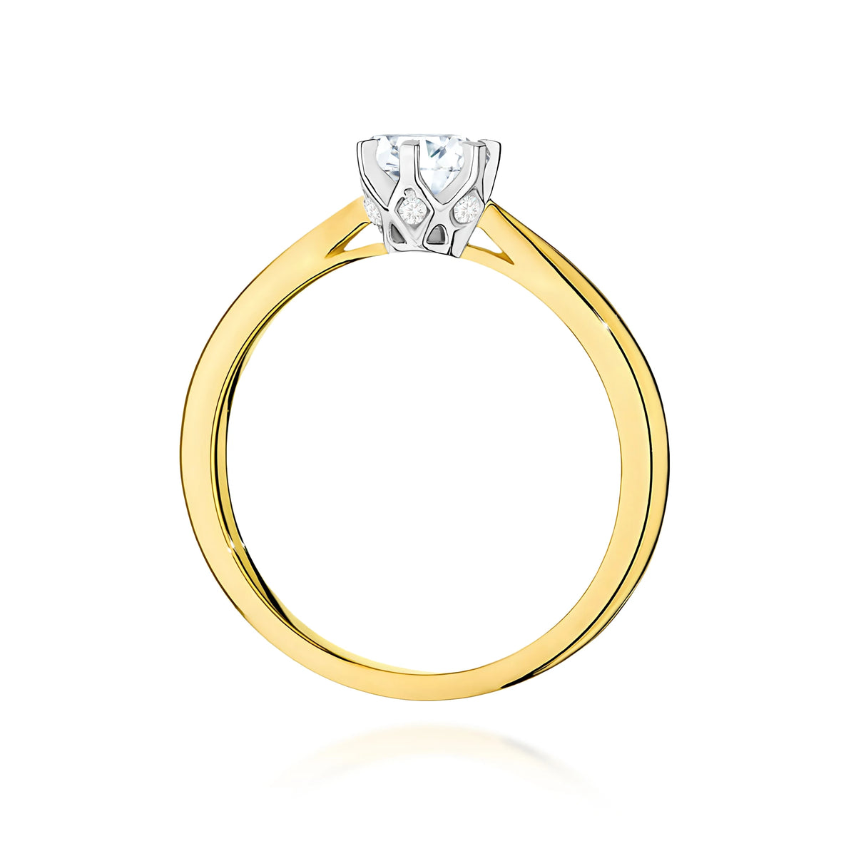 Ring aus Gelbgold – Labordiamant Round/Brilliant, 0,40 ct, ergänzt durch 6 × 0,01 ct Labordiamanten