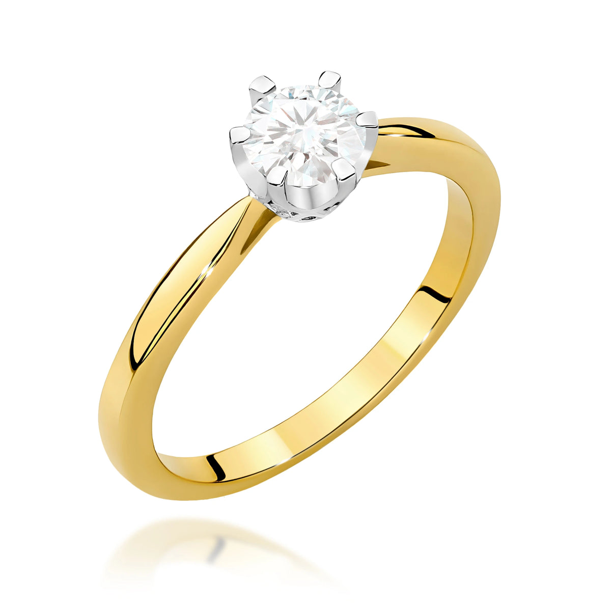 Ring aus Gelbgold – Labordiamant Round/Brilliant, 0,50 ct, ergänzt durch 6 × 0,01 ct Labordiamanten