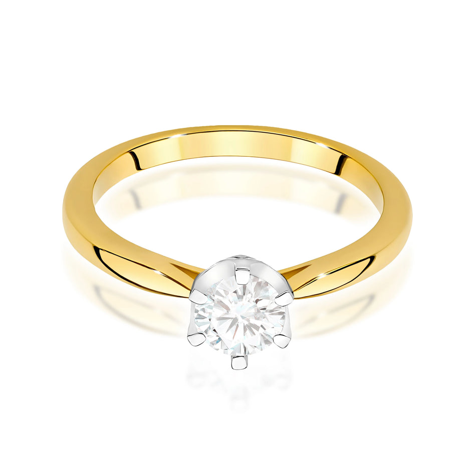 Ring aus Gelbgold – Labordiamant Round/Brilliant, 0,50 ct, ergänzt durch 6 × 0,01 ct Labordiamanten