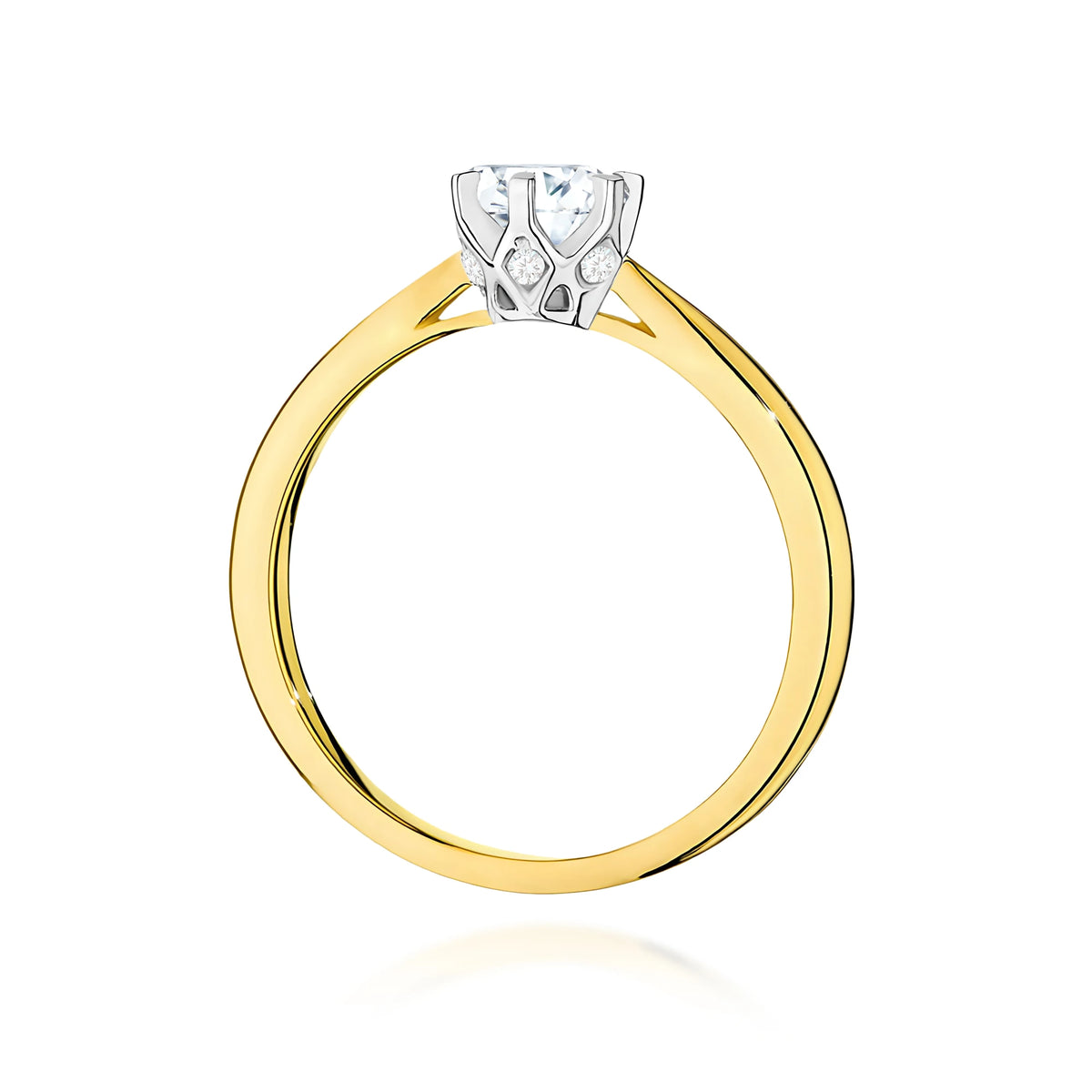Ring aus Gelbgold – Labordiamant Round/Brilliant, 0,50 ct, ergänzt durch 6 × 0,01 ct Labordiamanten