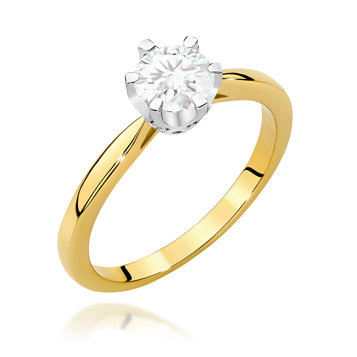 Ring aus Gelbgold – Labordiamant Round/Brilliant, 0,70 ct, ergänzt durch 6 × 0,01 ct Labordiamanten
