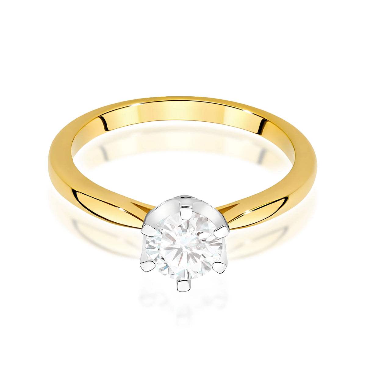 Ring aus Gelbgold – Labordiamant Round/Brilliant, 0,70 ct, ergänzt durch 6 × 0,01 ct Labordiamanten