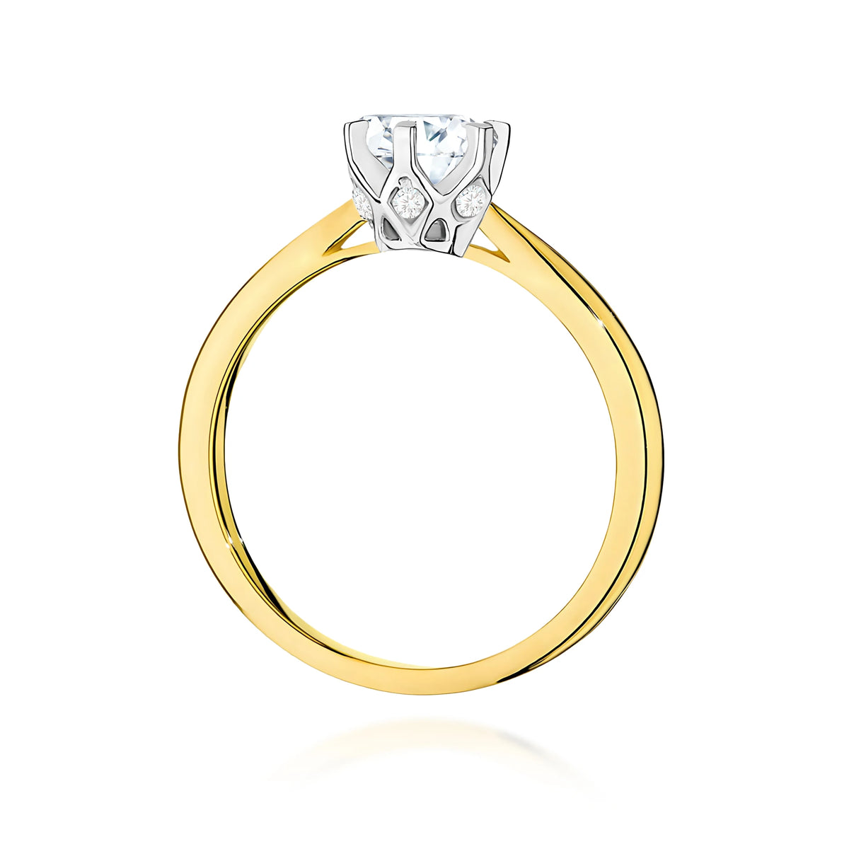 Ring aus Gelbgold – Labordiamant Round/Brilliant, 0,70 ct, ergänzt durch 6 × 0,01 ct Labordiamanten