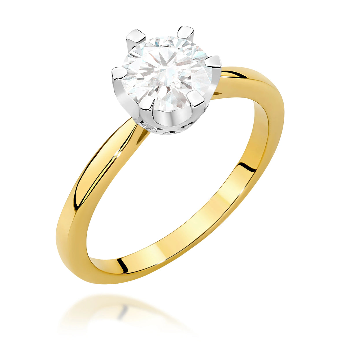 Ring aus Gelbgold – Labordiamant Round/Brilliant, 1,00 ct, ergänzt durch 6 × 0,01 ct Labordiamanten