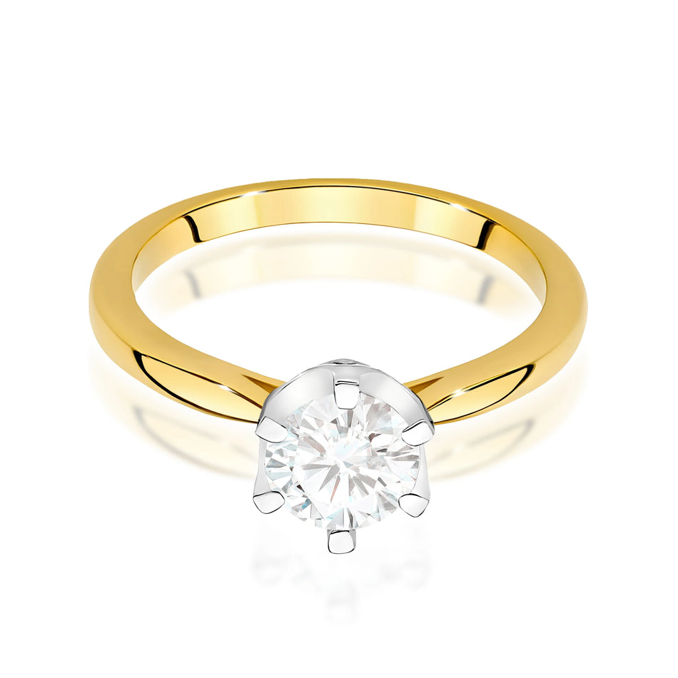 Ring aus Gelbgold – Labordiamant Round/Brilliant, 1,00 ct, ergänzt durch 6 × 0,01 ct Labordiamanten