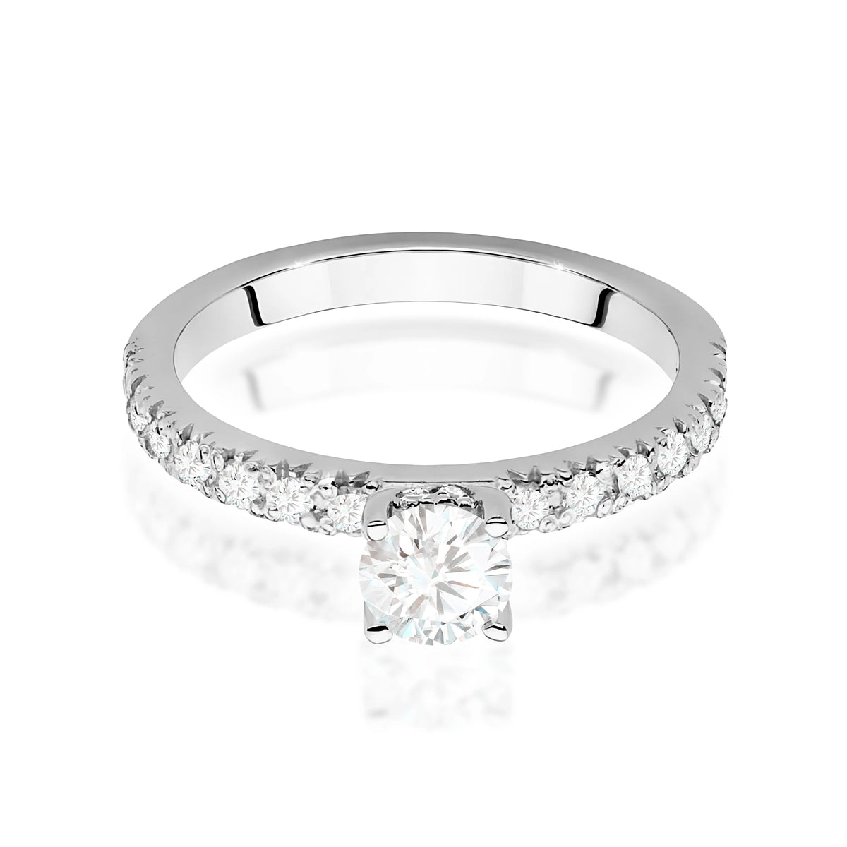 Ring aus Weißgold – Labordiamant 0,40 ct, Round/Brilliant, ergänzt durch 8 × 0,005 ct + 14 × 0,0145 ct Labordiamanten