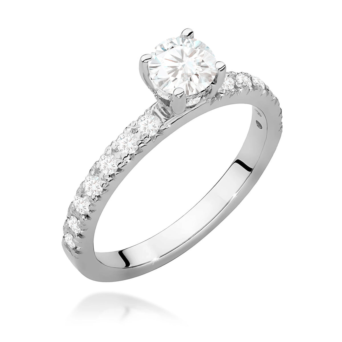 Ring aus Weißgold – Labordiamant 0,50 ct, Round/Brilliant, ergänzt durch 8 × 0,005 ct + 14 × 0,0145 ct Labordiamanten