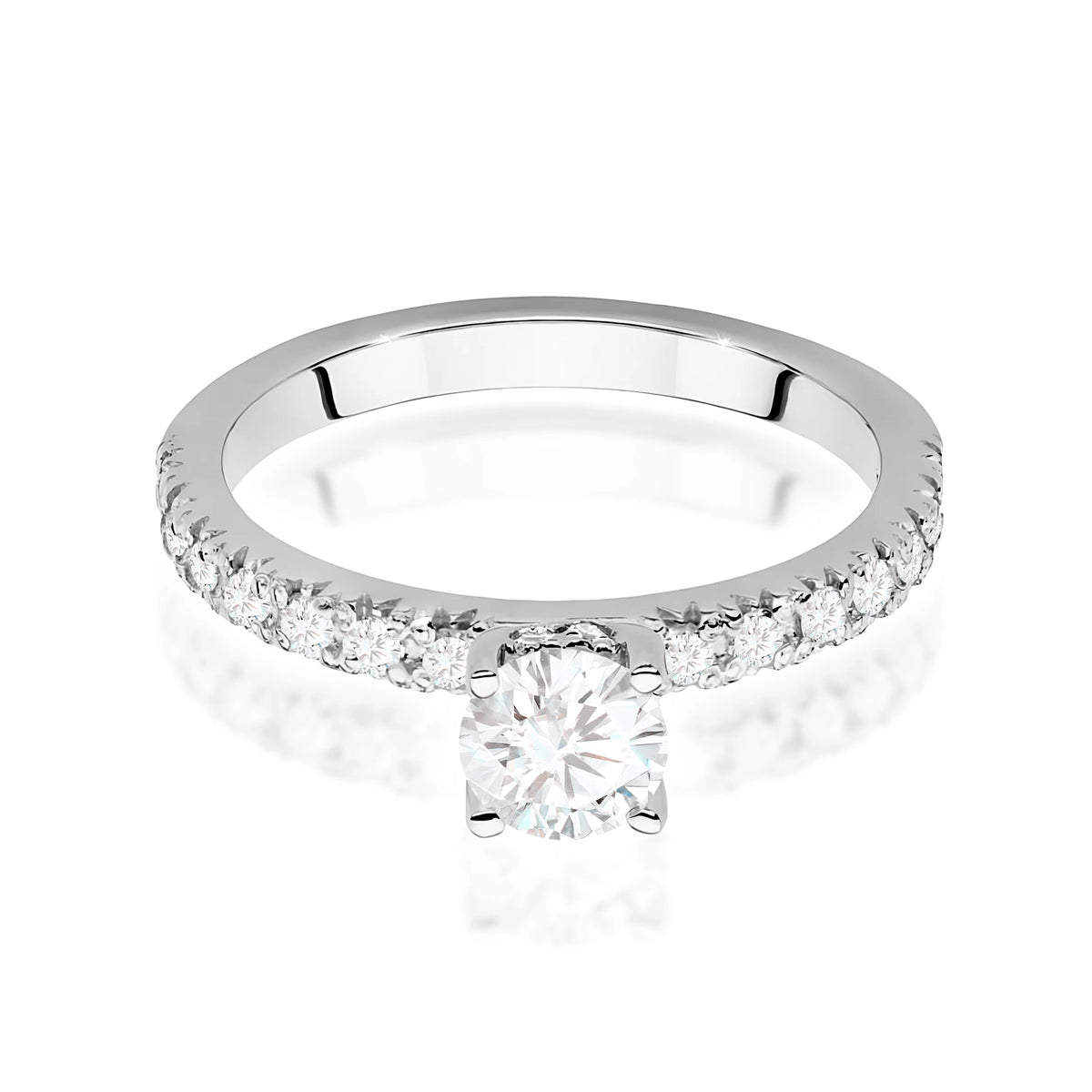 Ring aus Weißgold – Labordiamant 0,50 ct, Round/Brilliant, ergänzt durch 8 × 0,005 ct + 14 × 0,0145 ct Labordiamanten