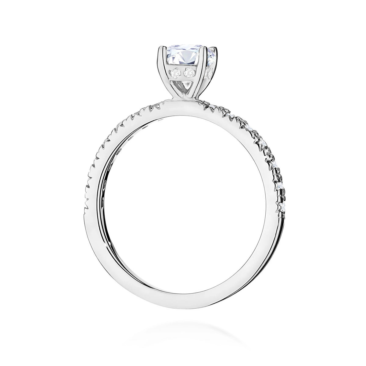 Ring aus Weißgold – Labordiamant 0,50 ct, Round/Brilliant, ergänzt durch 8 × 0,005 ct + 14 × 0,0145 ct Labordiamanten