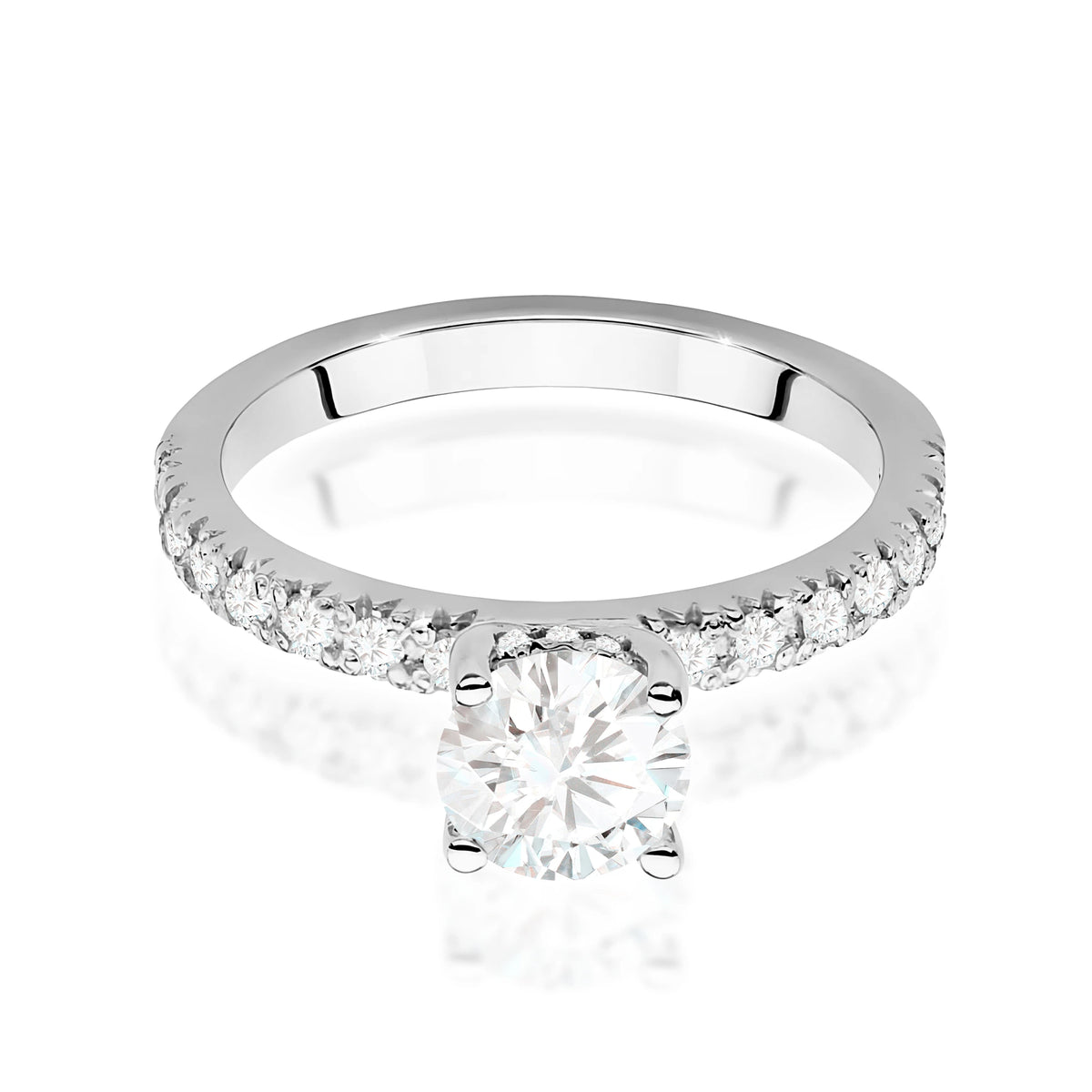 Ring aus Weißgold – Labordiamant 0,70 ct, Round/Brilliant, ergänzt durch 12 × 0,005 ct + 14 × 0,0145 ct Labordiamanten