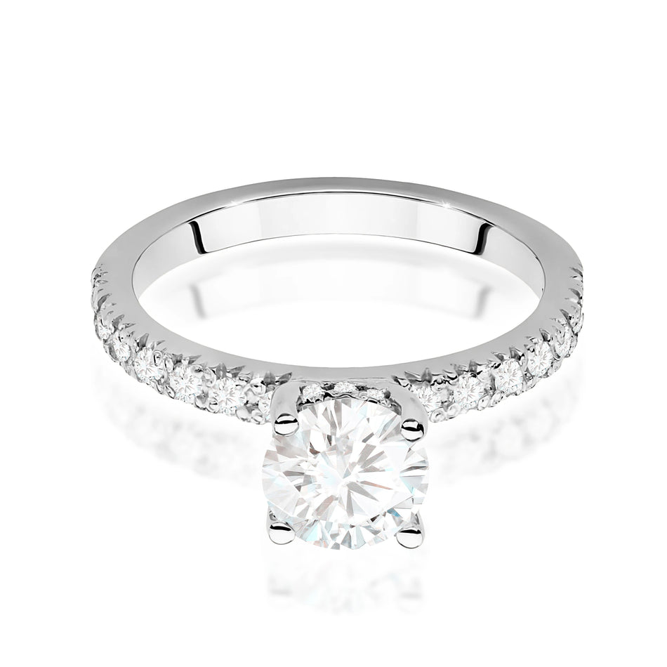 White Gold Ring with Round 1,00ct Central and 0,263ct Sideline Lab-grown Diamonds