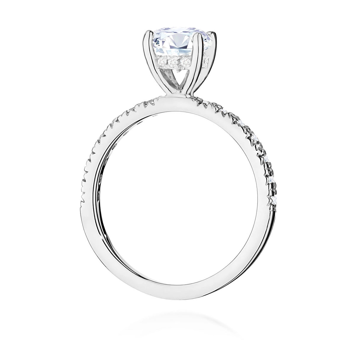 Ring aus Weißgold – Labordiamant 1,00 ct, Round/Brilliant, ergänzt durch 12 × 0,005 ct + 14 × 0,0145 ct Labordiamanten