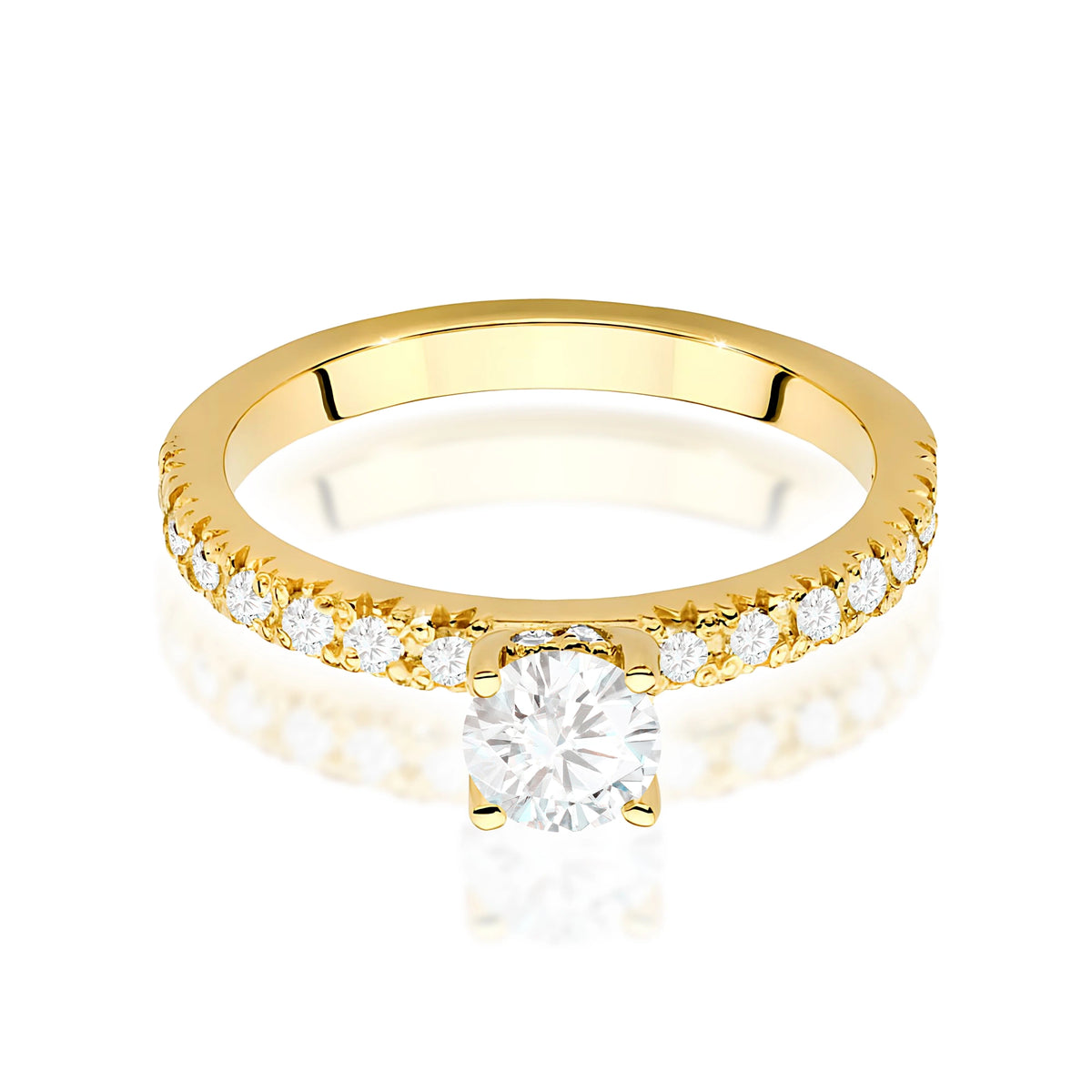 Ring aus Gelbgold – Labordiamant 0,40 ct, Round/Brilliant, ergänzt durch 8 × 0,005 ct + 14 × 0,0145 ct Labordiamanten