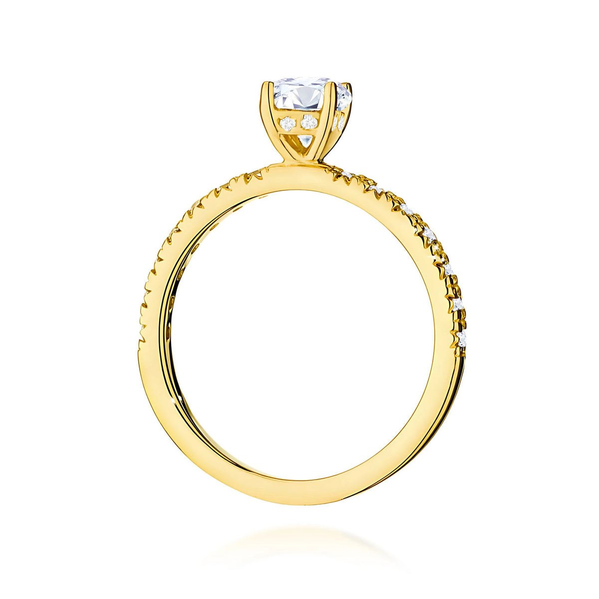 Ring aus Gelbgold – Labordiamant 0,40 ct, Round/Brilliant, ergänzt durch 8 × 0,005 ct + 14 × 0,0145 ct Labordiamanten