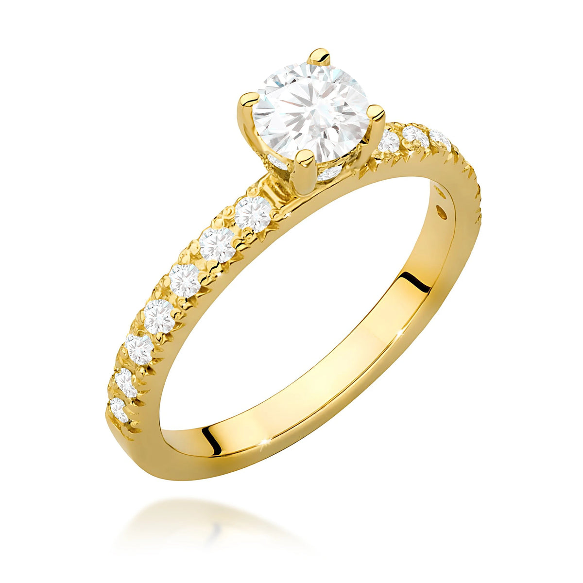 Ring aus Gelbgold – Labordiamant 0,50 ct, Round/Brilliant, ergänzt durch 8 × 0,005 ct + 14 × 0,0145 ct Labordiamanten