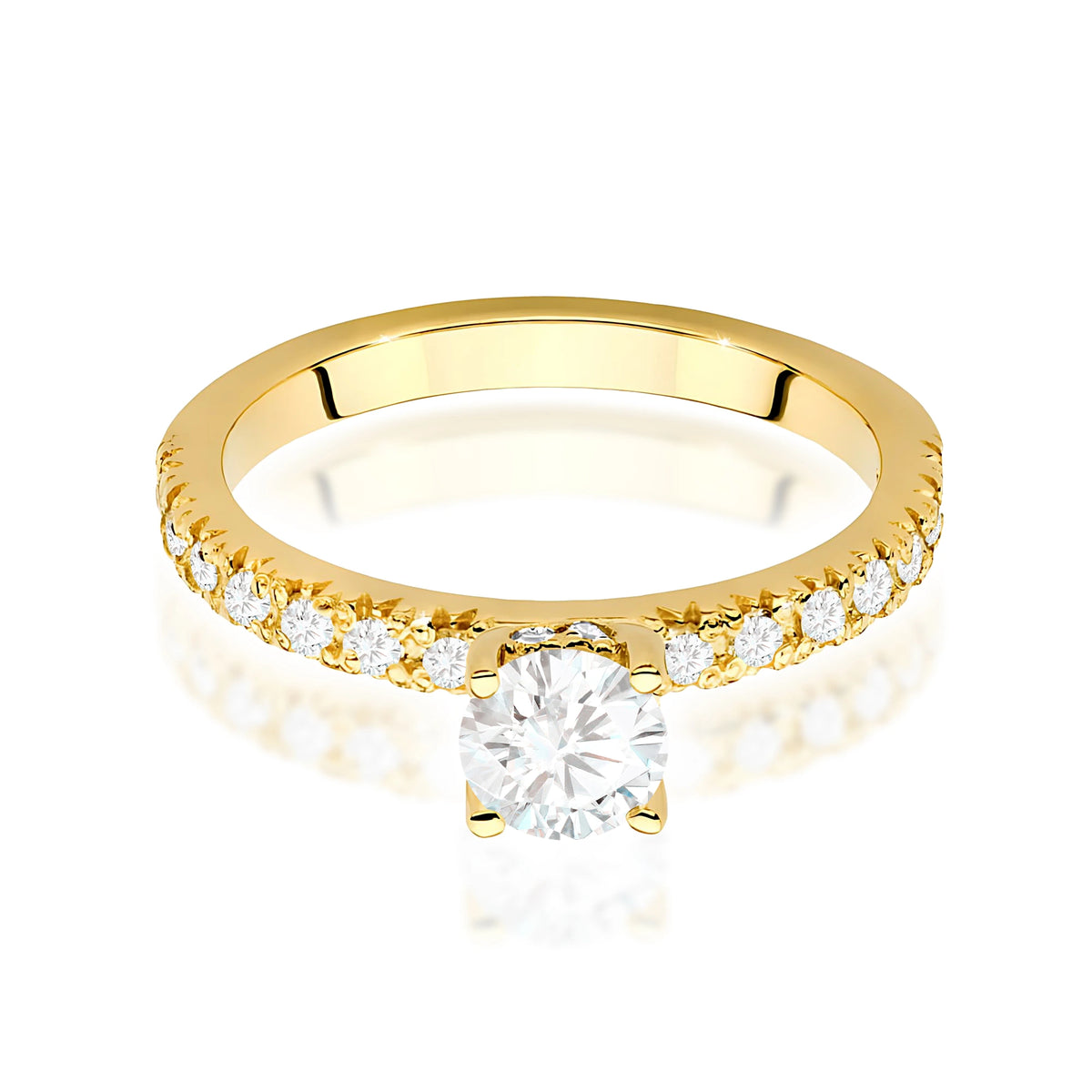 Ring aus Gelbgold – Labordiamant 0,50 ct, Round/Brilliant, ergänzt durch 8 × 0,005 ct + 14 × 0,0145 ct Labordiamanten