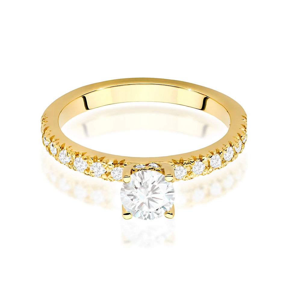 Ring aus Gelbgold – Labordiamant 0,50 ct, Round/Brilliant, ergänzt durch 8 × 0,005 ct + 14 × 0,0145 ct Labordiamanten