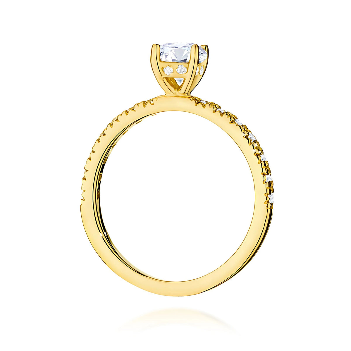 Ring aus Gelbgold – Labordiamant 0,50 ct, Round/Brilliant, ergänzt durch 8 × 0,005 ct + 14 × 0,0145 ct Labordiamanten