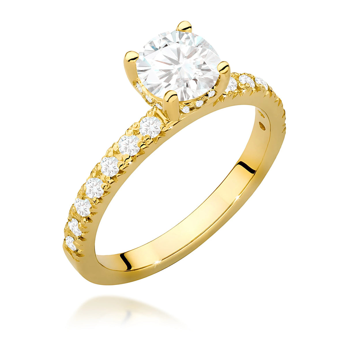 Ring aus Gelbgold – Labordiamant 0,70 ct, Round/Brilliant, ergänzt durch 12 × 0,005 ct + 14 × 0,0145 ct Labordiamanten