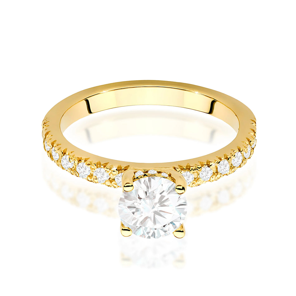 Ring aus Gelbgold – Labordiamant 0,70 ct, Round/Brilliant, ergänzt durch 12 × 0,005 ct + 14 × 0,0145 ct Labordiamanten