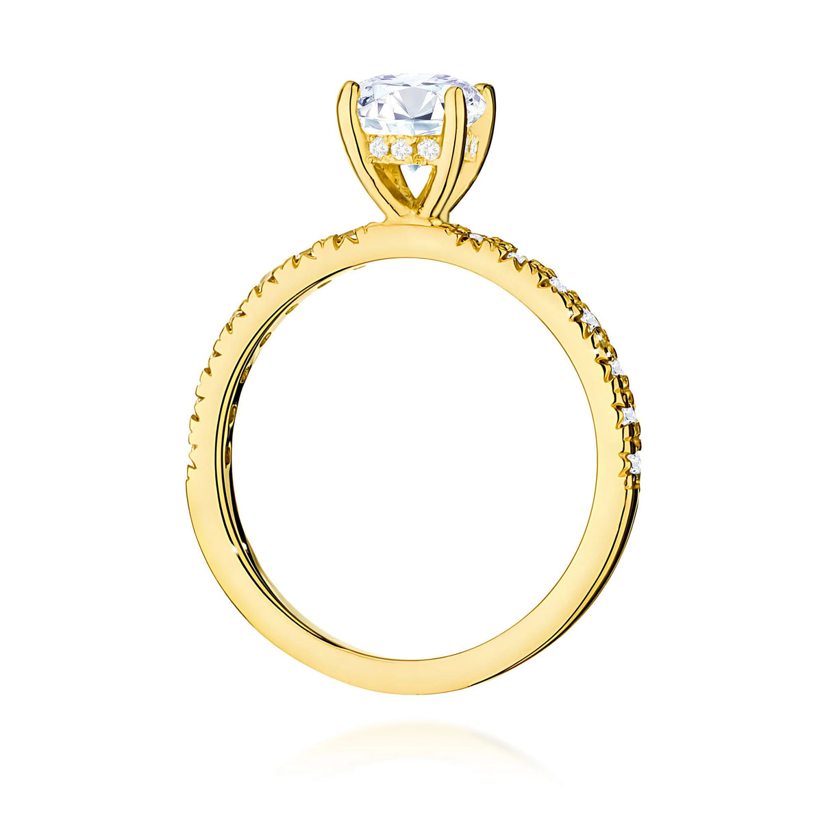 Ring aus Gelbgold – Labordiamant 0,70 ct, Round/Brilliant, ergänzt durch 12 × 0,005 ct + 14 × 0,0145 ct Labordiamanten