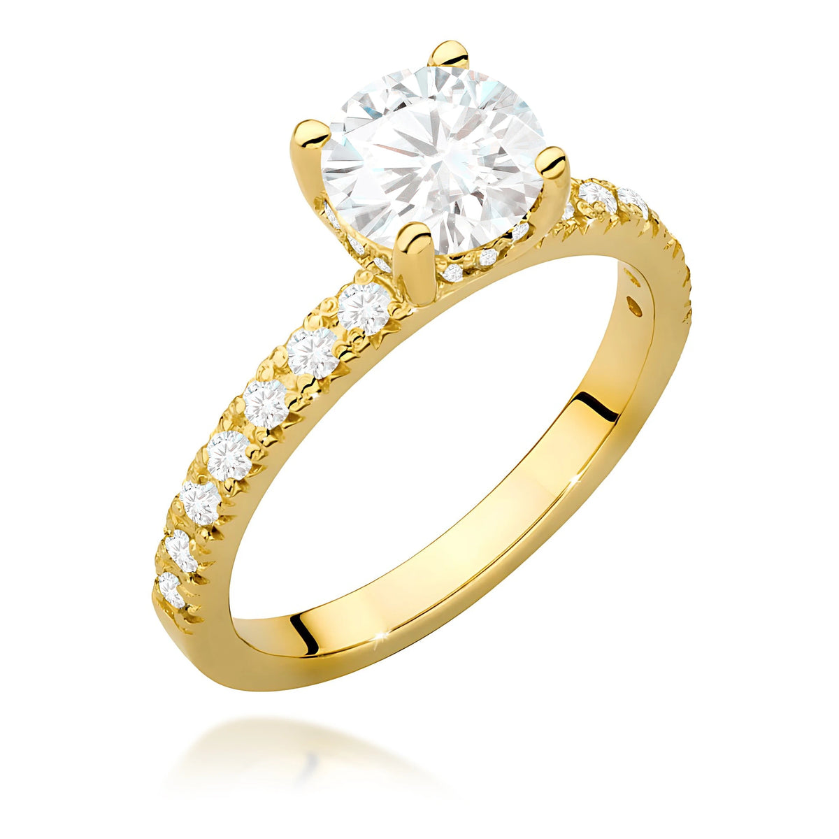 Ring aus Gelbgold – Labordiamant 1,00 ct, Round/Brilliant, ergänzt durch 12 × 0,005 ct + 14 × 0,0145 ct Labordiamanten