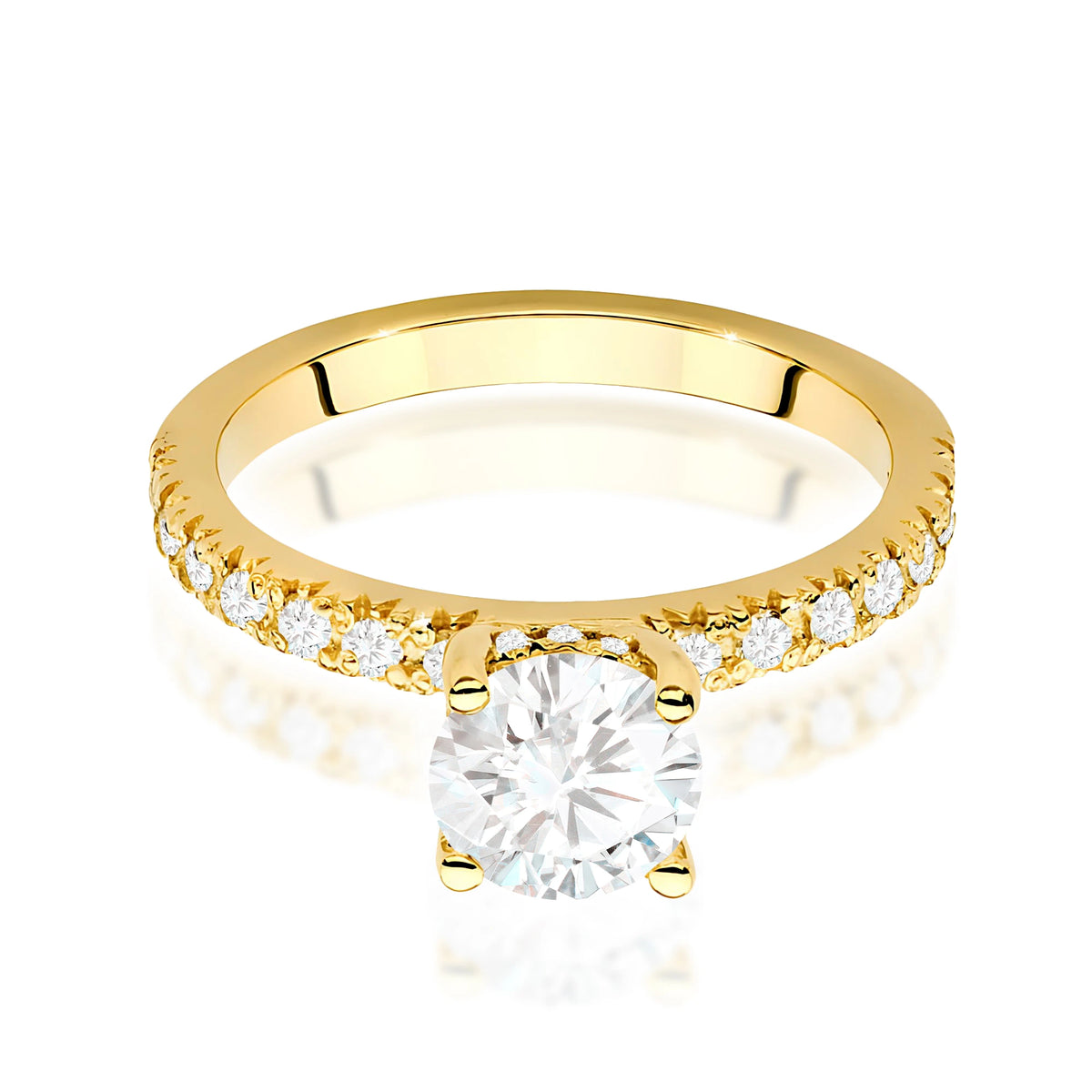 Ring aus Gelbgold – Labordiamant 1,00 ct, Round/Brilliant, ergänzt durch 12 × 0,005 ct + 14 × 0,0145 ct Labordiamanten