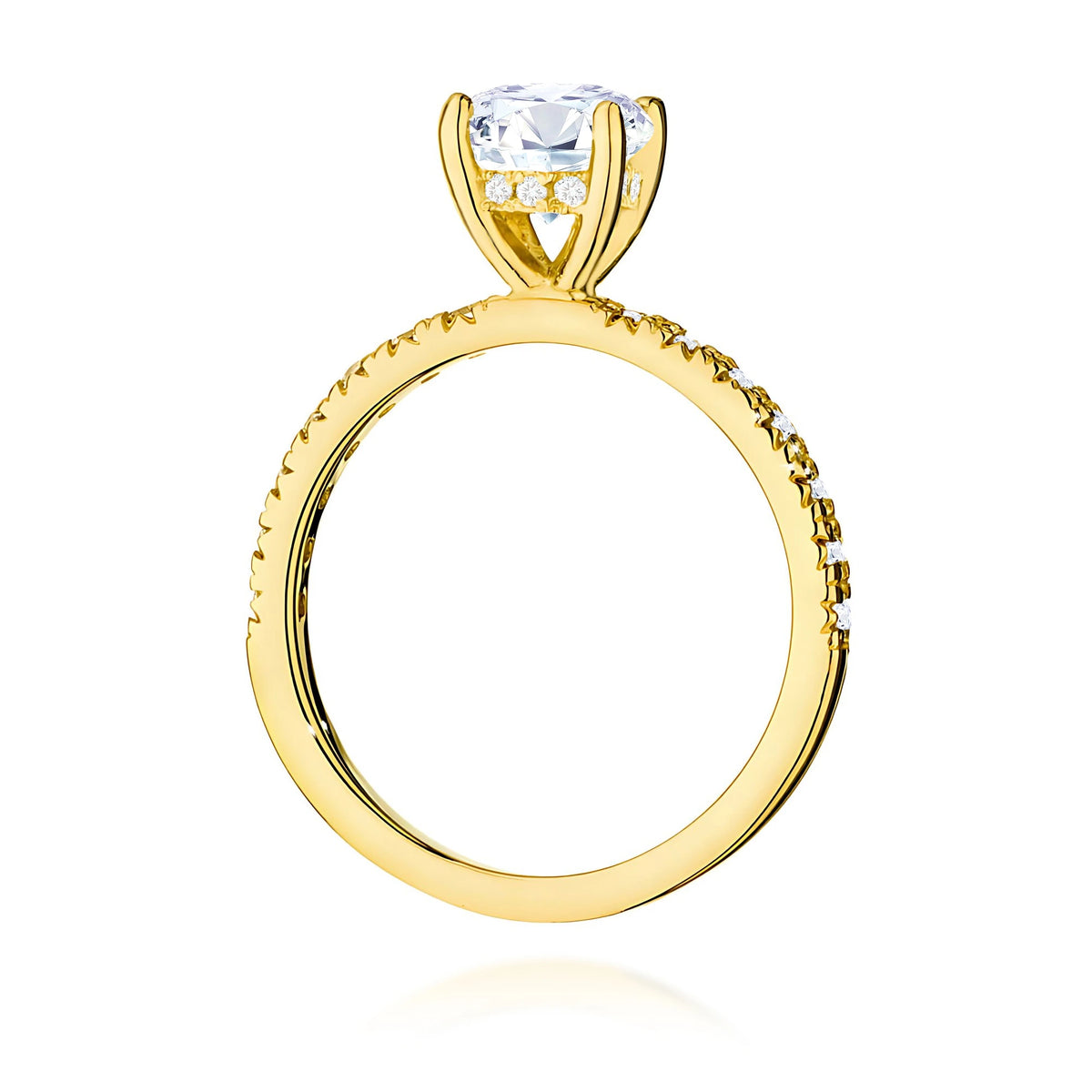 Ring aus Gelbgold – Labordiamant 1,00 ct, Round/Brilliant, ergänzt durch 12 × 0,005 ct + 14 × 0,0145 ct Labordiamanten