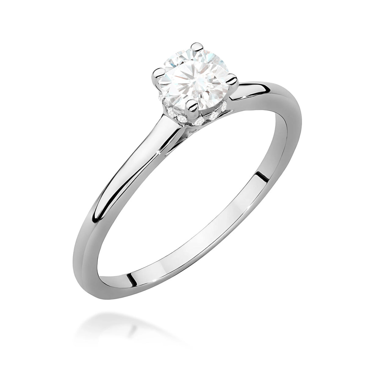Ring aus Weißgold – Labordiamant Round/Brilliant, 0,40 ct, ergänzt durch 12 × 0,005 ct Labordiamanten