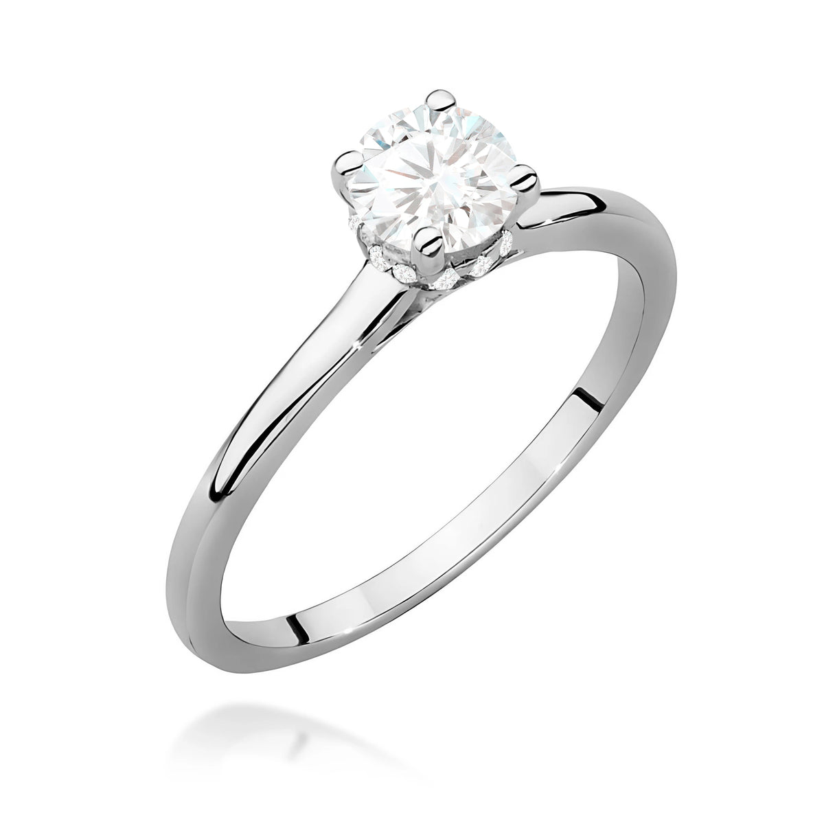 Ring aus Weißgold – Labordiamant Round/Brilliant, 0,50 ct, ergänzt durch 12 × 0,005 ct Labordiamanten