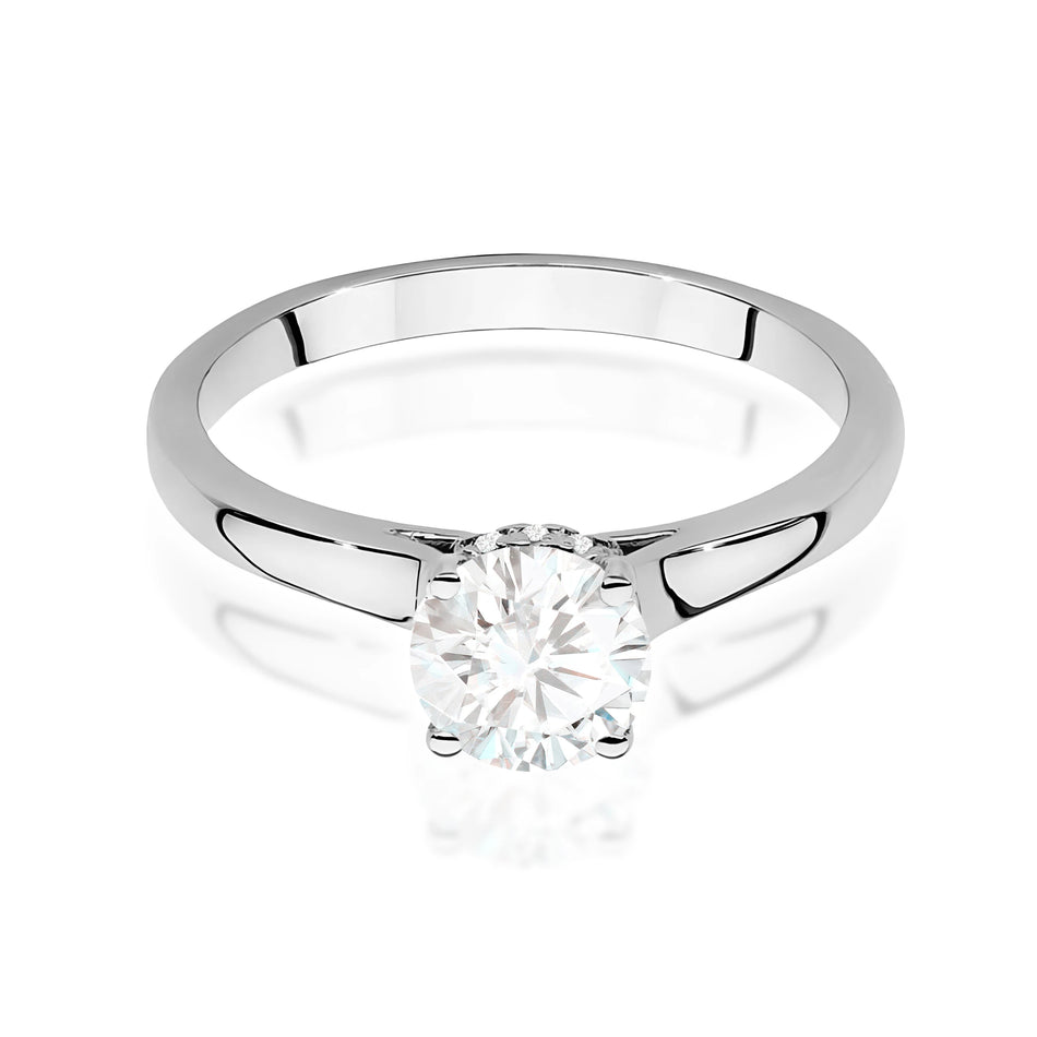 Ring aus Weißgold – Labordiamant Round/Brilliant, 0,70 ct, ergänzt durch 12 × 0,005 ct Labordiamanten