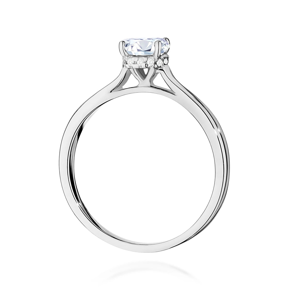 Ring aus Weißgold – Labordiamant Round/Brilliant, 0,70 ct, ergänzt durch 12 × 0,005 ct Labordiamanten