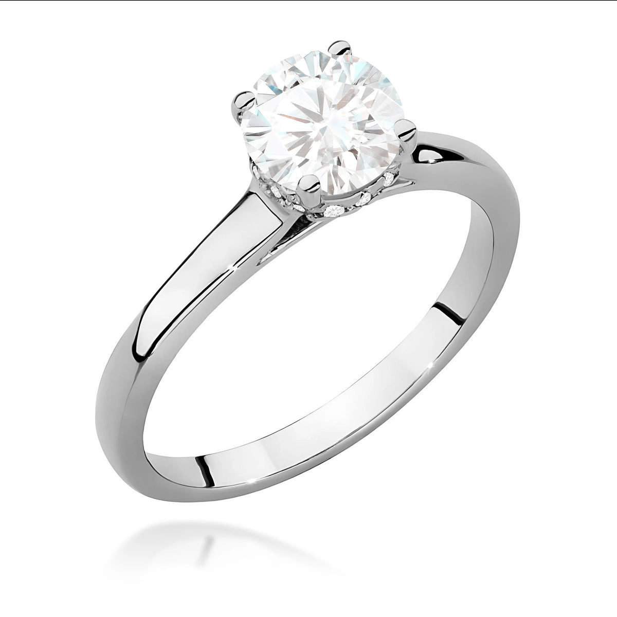 Ring aus Weißgold – Labordiamant Round/Brilliant, 1,00 ct, ergänzt durch 14 × 0,005 ct Labordiamanten