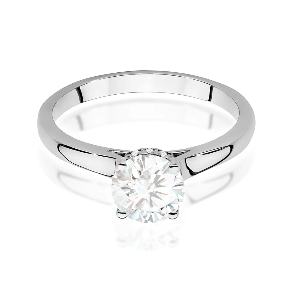 Ring aus Weißgold – Labordiamant Round/Brilliant, 1,00 ct, ergänzt durch 14 × 0,005 ct Labordiamanten