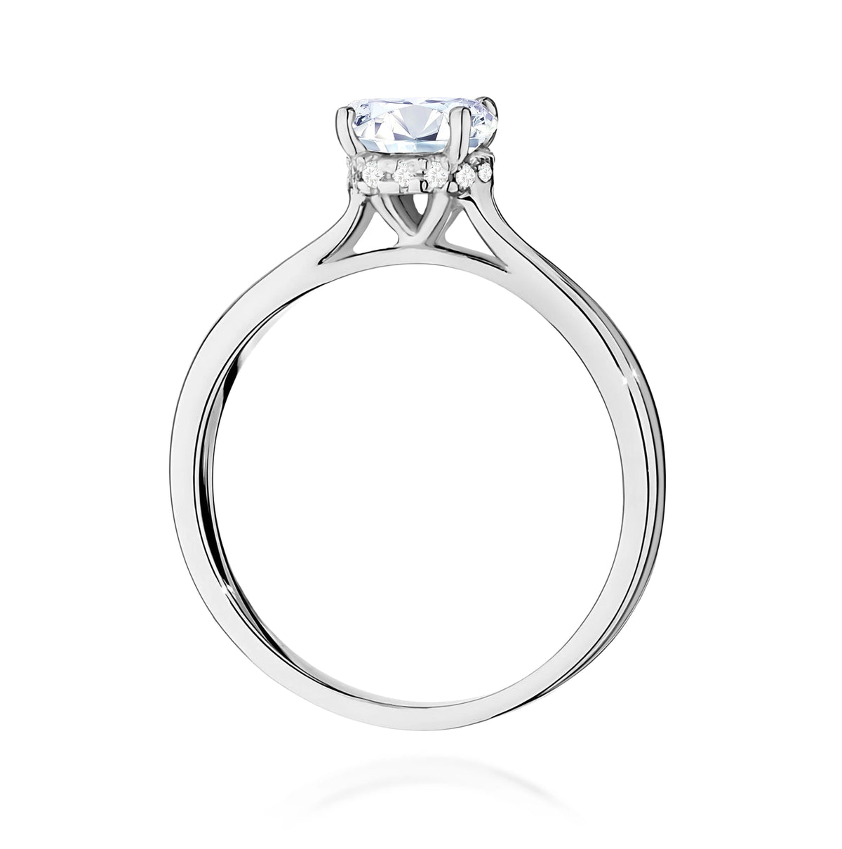 Ring aus Weißgold – Labordiamant Round/Brilliant, 1,00 ct, ergänzt durch 14 × 0,005 ct Labordiamanten