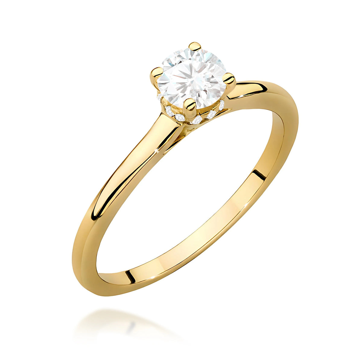Ring aus Gelbgold – Labordiamant Round/Brilliant, 0,40 ct, ergänzt durch 12 × 0,005 ct Labordiamanten