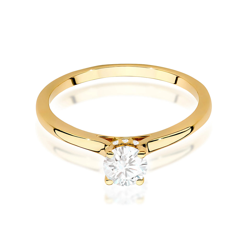 Ring aus Gelbgold – Labordiamant Round/Brilliant, 0,40 ct, ergänzt durch 12 × 0,005 ct Labordiamanten