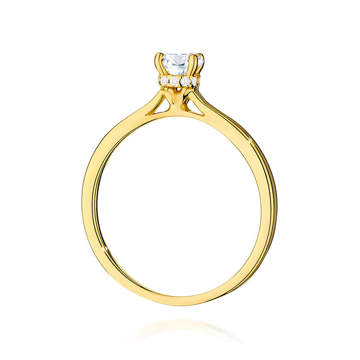 Ring aus Gelbgold – Labordiamant Round/Brilliant, 0,40 ct, ergänzt durch 12 × 0,005 ct Labordiamanten