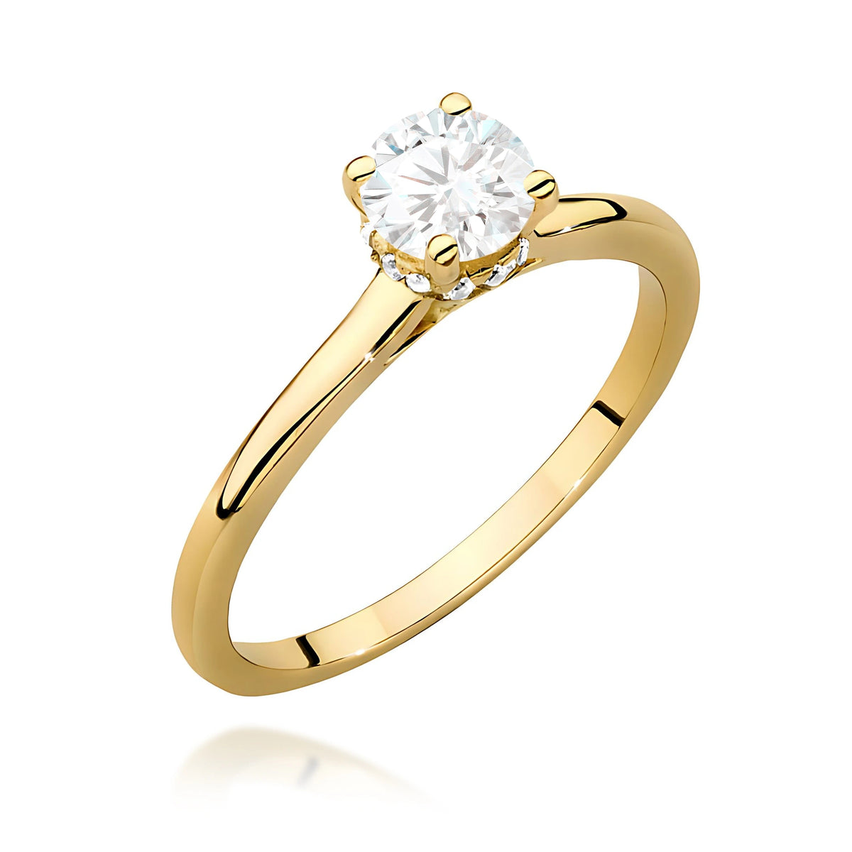 Ring aus Gelbgold – Labordiamant Round/Brilliant, 0,50 ct, ergänzt durch 12 × 0,005 ct Labordiamanten