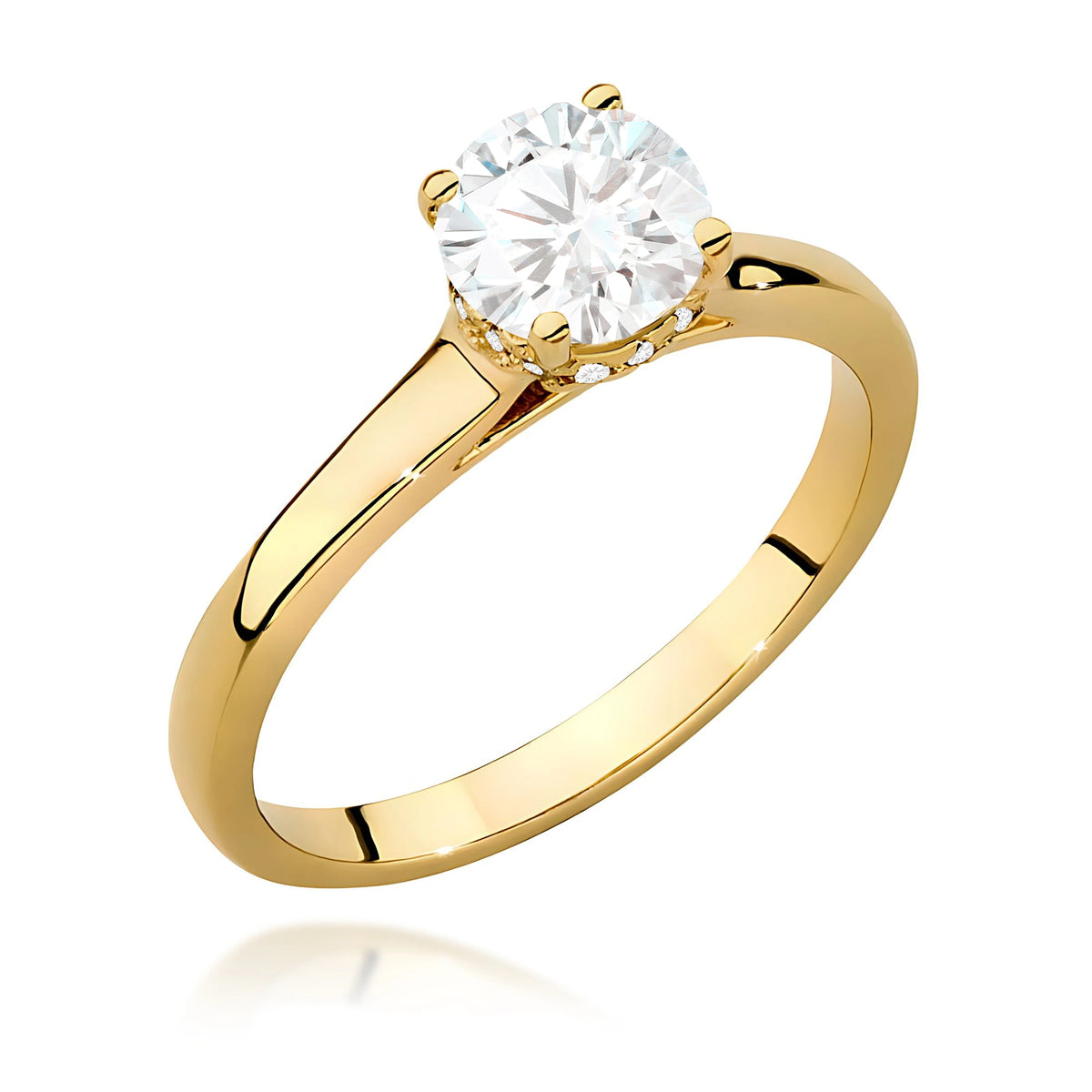 Ring aus Gelbgold – Labordiamant Round/Brilliant, 0,70 ct, ergänzt durch 12 × 0,005 ct Labordiamanten