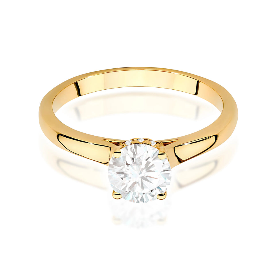 Ring aus Gelbgold – Labordiamant Round/Brilliant, 0,70 ct, ergänzt durch 12 × 0,005 ct Labordiamanten