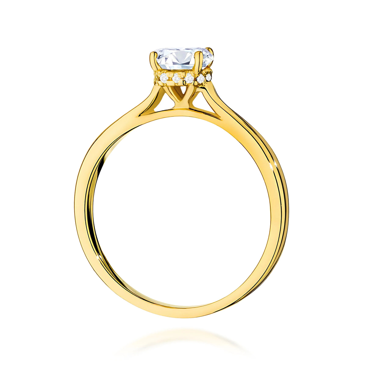 Ring aus Gelbgold – Labordiamant Round/Brilliant, 0,70 ct, ergänzt durch 12 × 0,005 ct Labordiamanten