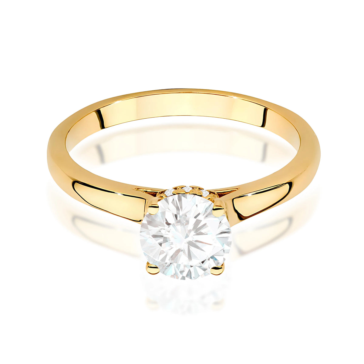 Ring aus Gelbgold – Labordiamant Round/Brilliant, 1,00 ct, ergänzt durch 14 × 0,005 ct Labordiamanten