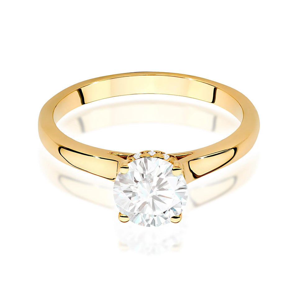 Ring aus Gelbgold – Labordiamant Round/Brilliant, 1,00 ct, ergänzt durch 14 × 0,005 ct Labordiamanten