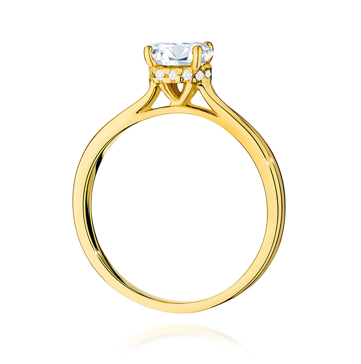 Ring aus Gelbgold – Labordiamant Round/Brilliant, 1,00 ct, ergänzt durch 14 × 0,005 ct Labordiamanten