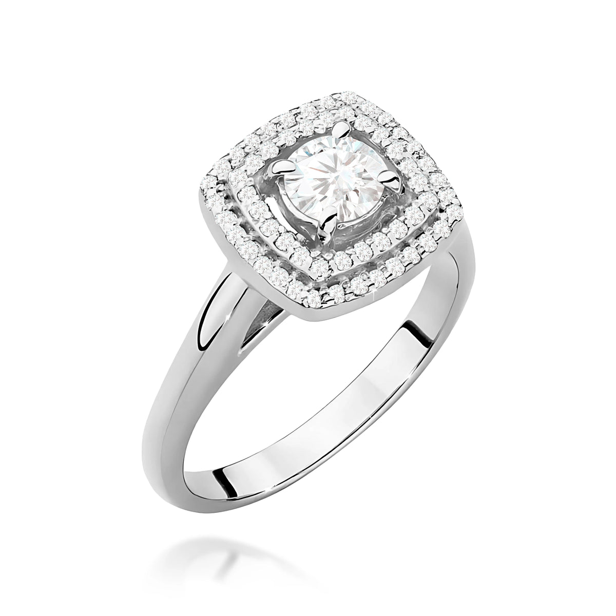 Ring aus 585er Weißgold mit 0,40 ct Round/Brilliant-Labordiamant und 56 Labordiamanten, 0,28 ct
