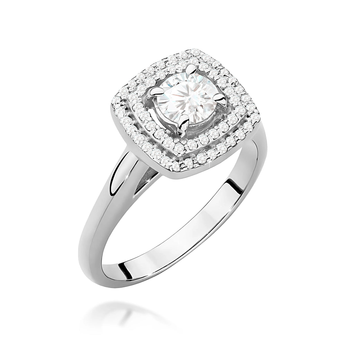 Doppel-Halo-Ring aus 585er Weißgold mit 0,50 ct Round/Brilliant-Labordiamant und 56 Labordiamanten, 0,28 ct
