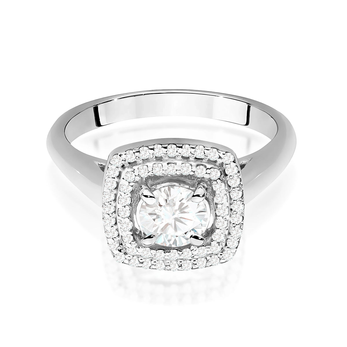 Doppel-Halo-Ring aus 585er Weißgold mit 0,50 ct Round/Brilliant-Labordiamant und 56 Labordiamanten, 0,28 ct