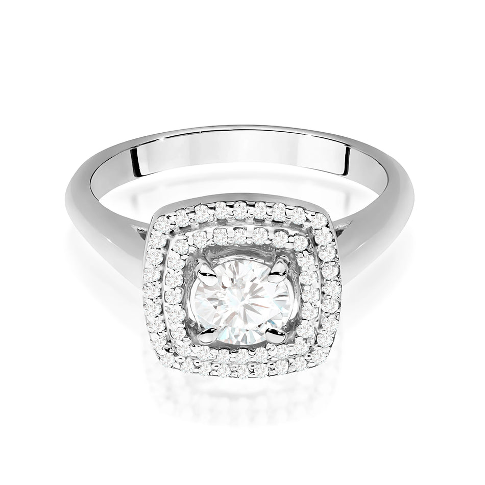 White Gold Ring with Round 0,50ct Central and 0,28ct Sideline Lab-grown Diamonds